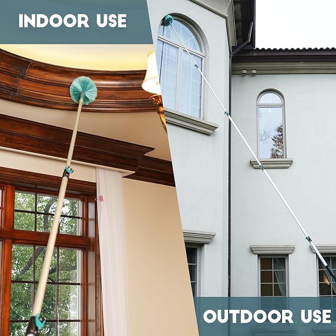 30 Feet High Reach Cobweb Duster with 6-24Ft Extension Pole, Webster Cobweb Duster with 5-Stage Telescopic Aluminum Pole, Spider Web Brush for Outdoor & Indoor Cleaning - Soft Bristles. - NeatNest