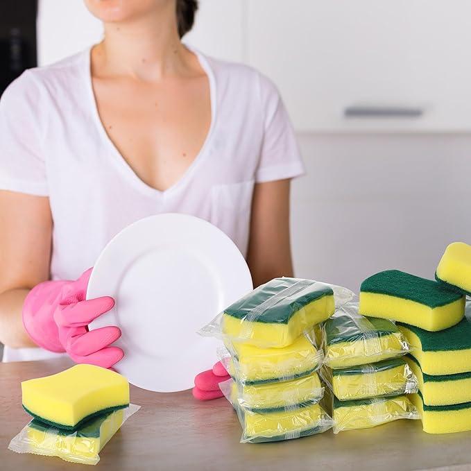 100 Pcs Individually Wrapped Sponges,Uncompressed Non Scratch Scrouing Sponges for Household Cleaning Dishes Kitchen Airbnb Apartment Car Bike - NeatNest
