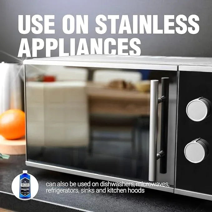 Milsek Stainless Steel Cleaner - Multipurpose Cleaning Supplies for Home and Kitchen Appliances, Sink, Stovetop, Dishwasher, Microwaves and Refrigerators - 12 Fl Oz (Pack of 2) with Microfiber Towel - NeatNest