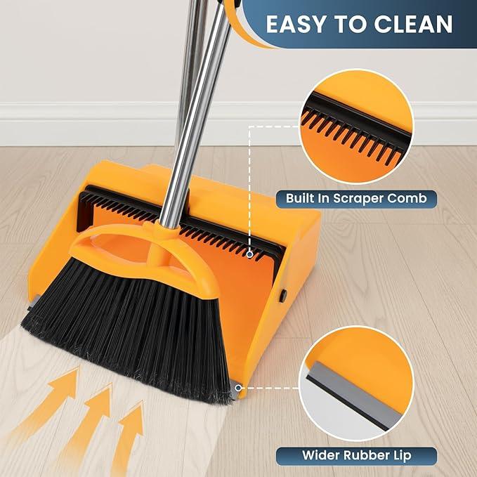Commercial Broom and Dustpan Set，Long Handle Upright Heavy Duty Dust Pan Outdoor Indoor for Courtyards, Garages, Lobbies, Shopping Malls, Market Floors, Sidewalks, Classroom Floor Cleaning - NeatNest