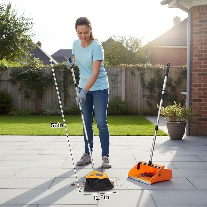 Commercial Broom and Dustpan Set，Long Handle Upright Heavy Duty Dust Pan Outdoor Indoor for Courtyards, Garages, Lobbies, Shopping Malls, Market Floors, Sidewalks, Classroom Floor Cleaning - NeatNest