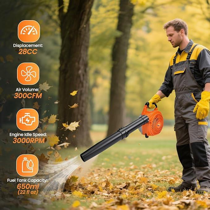 28cc Gas Leaf Blower, 1.1HP 2-Stroke Handheld Blower, 460 CFM 160 MPH High-Performance Air Volume, Lightweight Design for Lawn, Yard, and Driveway Cleanup - NeatNest