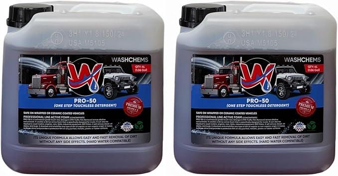 Wash Chems Pro 50 Touchless Car Wash Detergent Soap Concentrate No Brushing, Commercial Grade Professional Auto Foam Cleaner Also Great for Trucks & Tractors (2, 1 gallon) - NeatNest