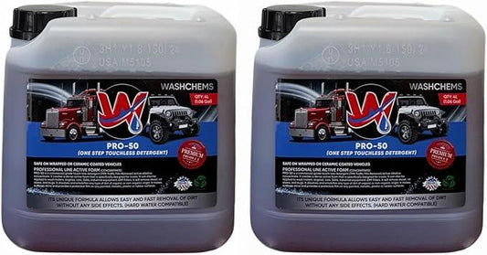 Wash Chems Pro 50 Touchless Car Wash Detergent Soap Concentrate No Brushing, Commercial Grade Professional Auto Foam Cleaner Also Great for Trucks & Tractors (2, 1 gallon) - NeatNest