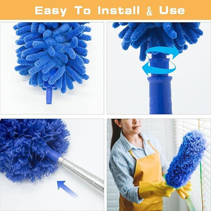 Professional Microfibre Dusters for Cleaning - Extendable 30-81" Cobweb Remover Kit with 3 Washable Heads, Bendable Design for High Ceilings, Fans & Hard-to-Reach Areas - NeatNest