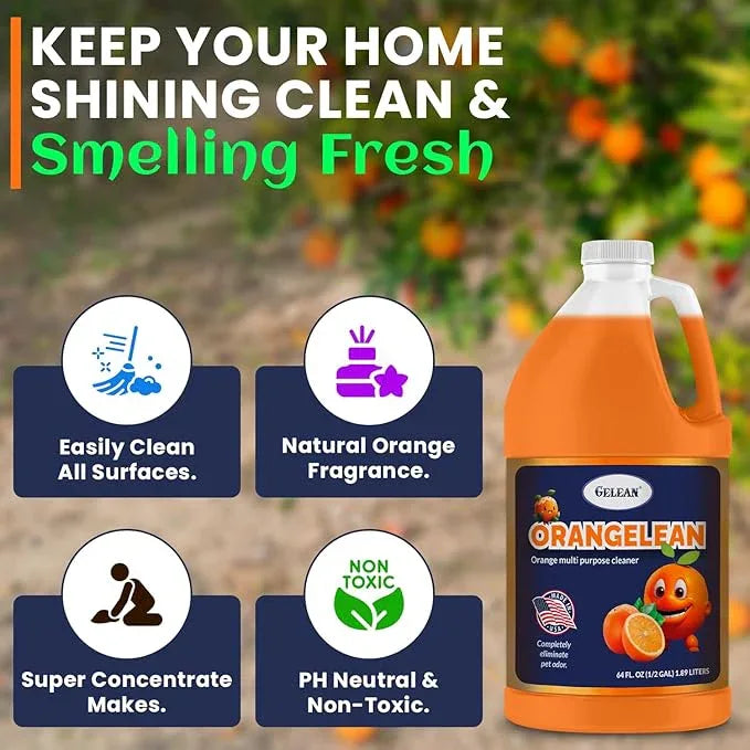 Multi Purpose Cleaner Pet Odor eliminator 64oz - Concentrate MAKES 32 GALLON - MADE IN USA- pH Neutral - ORANGELEAN Strong Odor Floor Cleaner - Orange Stain Remover - NeatNest
