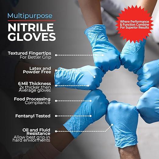 Heavy Duty 6 Mil Blue Nitrile Gloves Disposable Latex & Powder Free -Extra Stretchy Fentanyl Safe |Medical,First Aid Kit,EMT|Food Safe Rubber Gloves for Cooking & Cleaning|Bulk Pack (1000) - NeatNest