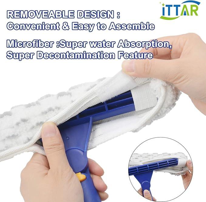 ITTAR Rotatable Window Washing Kit, Window Cleaner Squeegee with 60" Extension Pole, Rubber Squeegee & 2 Microfiber Scrubber Combo, Window Washing Equipment for Cleaning Shower, Windows, Car Glass - NeatNest