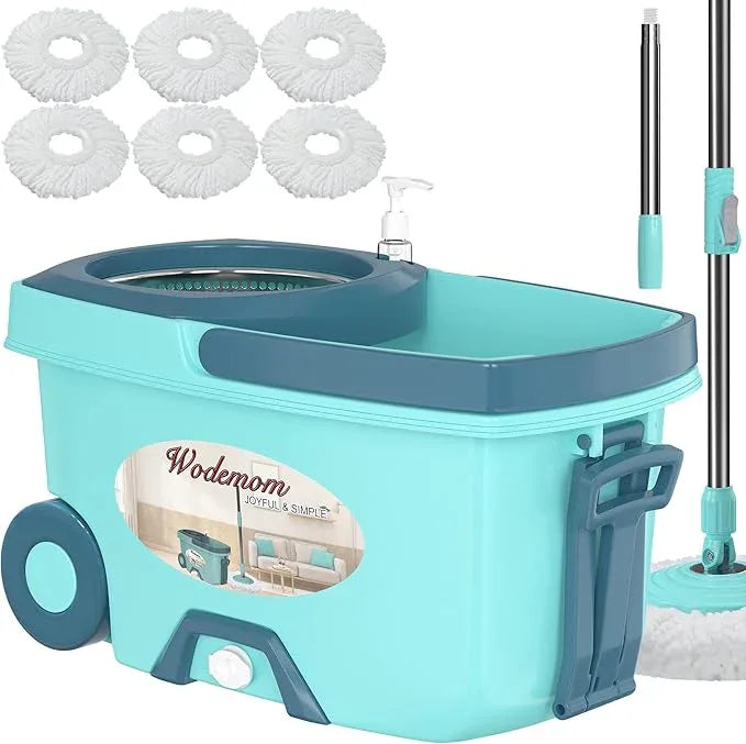 Spin Mop and Bucket System, Mop and Bucket with Wringer Set,Mops for Floor Cleaning,Household Supplies Tools with 6 Replacement Refills,61" Extended Handle for Household Hardwood Floor - Green - NeatNest