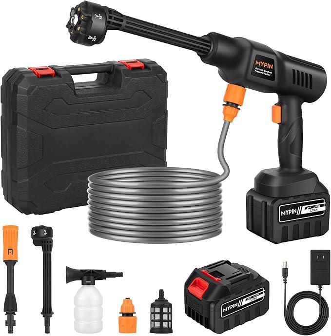 Portable Cordless Pressure Washer, 600 PSI 3.0Ah Rechargeable Battery Powered Pressure Washer, 6-in-1 Nozzle with Standard Nozzle for Car Floor Wall Fence Cleaning, Pet Cleaning - NeatNest
