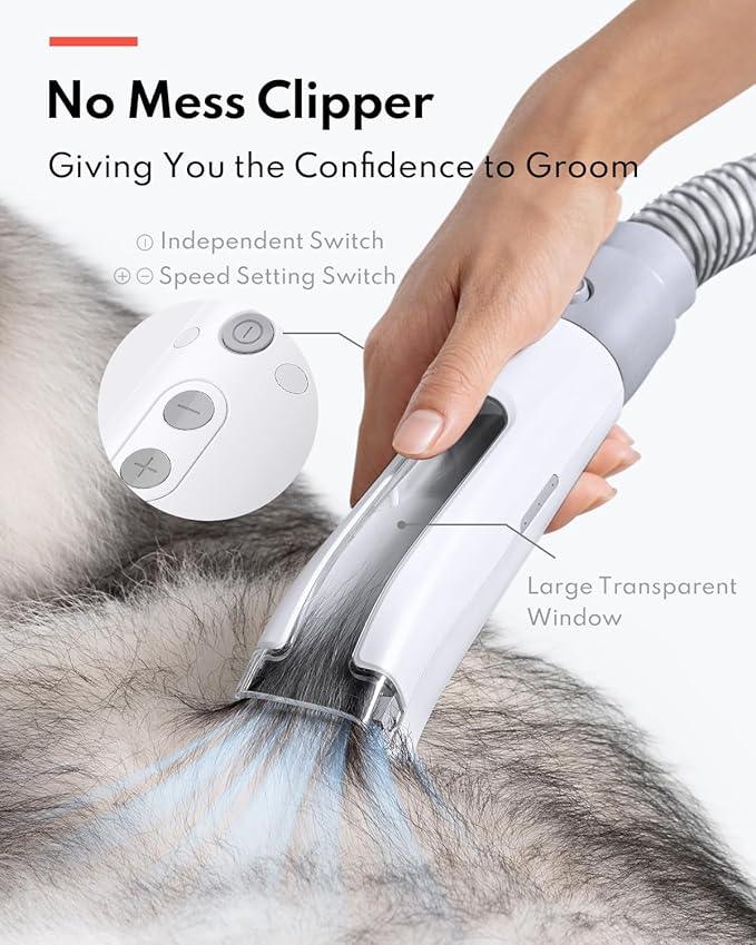 HomeRunPet Ultra Quiet Dog Grooming Vacuum, 12000Pa Suction, 6-in-1 Pet Clipper Kit for Dogs & Cats, Low Noise, Pet Friendly - NeatNest