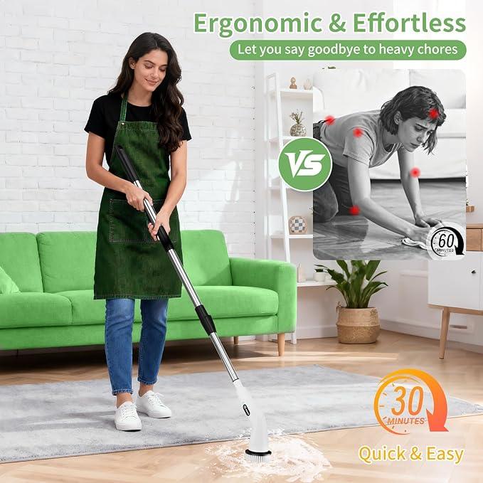Electric Spin Scrubber - Household Cleaning Brush with 8 Heads, 51.2in Extendable Pole Bathroom Scrubber for Stubborn Grease on Grill, Stovetop & Bathtub, 90Min Runtime - Type B - NeatNest