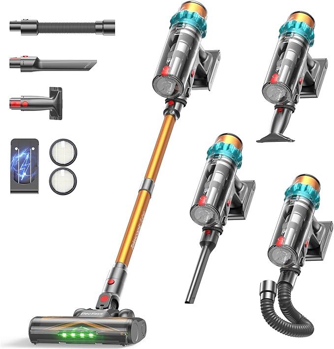 ElecKeys Cordless Vacuum Cleaner, 600W 50KPA 70Mins Self-Standing Vacuum Cleaners for Home, Stick Vacuum with Touch Screen, Upgraded Anti-Tangled Vacuum Cordless for Pet Hair, Floors, Carpets, Gold - NeatNest