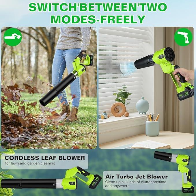 Cordless Leaf Blower,Rechargeable Leaf Blower,21V Cordless Electric Blower with 2 Batteries & Charger,4 Speed Modes, Rotable Handle Design, for Patio Cleaning,Yard, Blowing Leaves,Dust or Snow - NeatNest