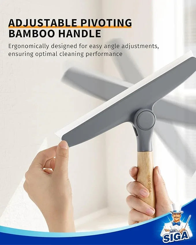 MR.SIGA All Purpose Silicone Squeegee for Shower Door, Mirror, Glass, Streak Free Shower Squeegee, Pivoting Bamboo Handle, Includes 1 Suction Hook, 10 inch Wide, Gray, 1 Pack - NeatNest