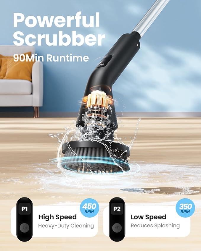 Electric Spin Scrubber, 2025 New Cordless Cleaning Brush for Home, IPX7 Waterproof Spin Scrubber with 7 Brush Heads, Adjustable Long Handle and 2 Rotating Speeds for Bathroom Tub Floor - NeatNest