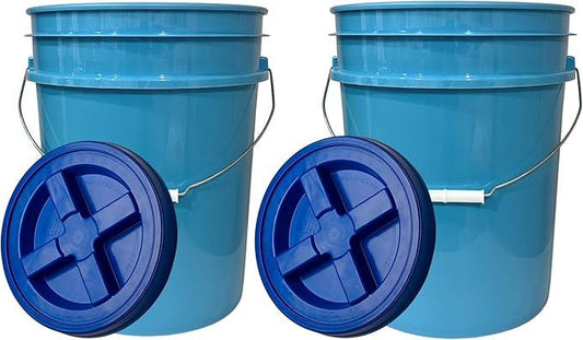House Naturals 5 Gallon Made in USA Food Grade Plastic Bucket with Blue Screw On Air Tight Double Gasket lid, (Pack of 2) - NeatNest