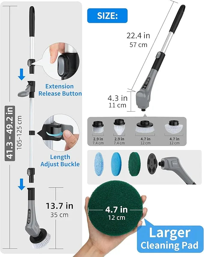 MR.SIGA Electric Spin Scrubber, Cordless Cleaning Brush, Shower Scrubber with 7 Replaceable Brush Head, Waterproof Bathroom Power Scrubber for Kitchen and Bathroom Cleaning - NeatNest