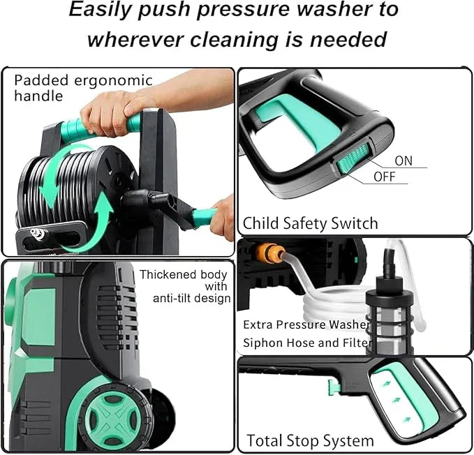 2025Upgraded Pressure Washer 5000PSI with Adjustable Touch Screen 8 Level, 34" Tall, 4 Quick Connect Nozzles,Inlet Hose&Filter&500mlFoam Cannon for Cars/Fences/Driveways/Home Cleaning,Green - NeatNest