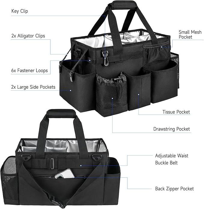 Cleaning Caddy Bag, Large Cleaning Supplies Organizer for Housekeepers, Housekeeping Caddy with Handle and Detachable Padded Cushion, Black - NeatNest