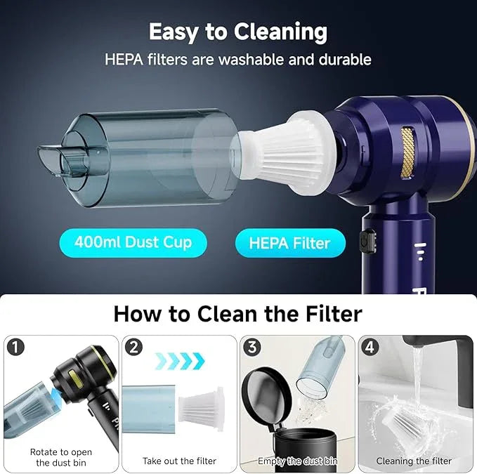 Handheld Vacuum Cordless, Car Vacuum Cleaner with High Power Strong Suction, Compressed Air Dusters with LED Light, Mini Portable Hand Vacuum Blower for Home, Pet (Navy) - NeatNest