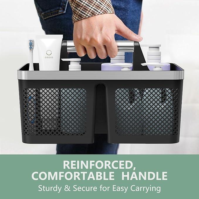 Black Shower Caddy Portable: Plastic Bathroom Caddy Organizer with Handle and Holes, Cleaning Caddy, Hard Shower Basket Storage Tote for Toiletry, College Dorm Room Essentials for Men - NeatNest