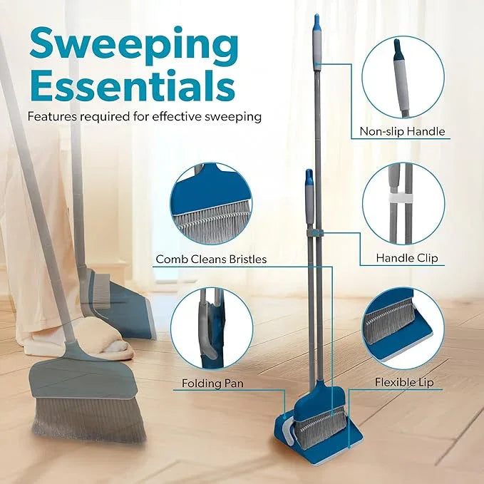 BLACK+DECKER Butler Broom & Dustpan Set - Stand-Up Design - Lightweight, Space-Saving Combo for Kitchen, Living Room, Bathroom, Lobby Floors - Home Cleaning Essential, Ocean Blue - NeatNest