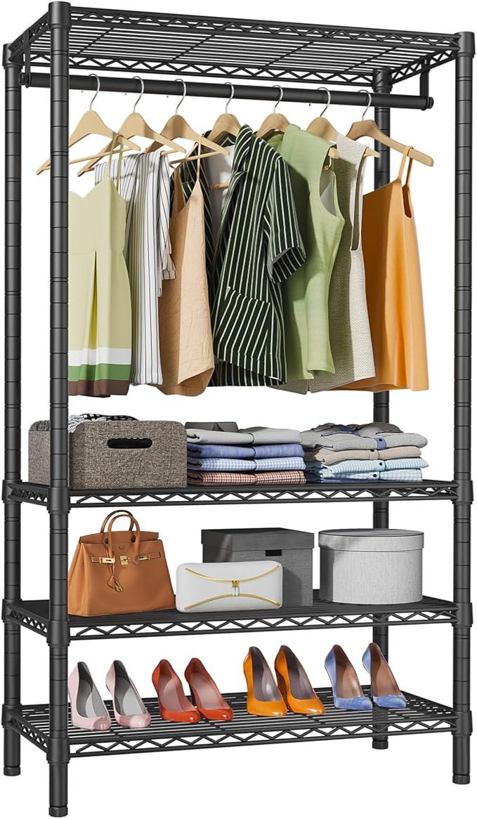 VIPEK V1 Wire Garment Rack 4 Tiers Heavy Duty Clothes Racks for Hanging Clothes Large Clothing Rack Freestanding Closet with Hanging Rod, 35.4'' L X 15.7'' W X 70.9'' H, Max Load 500LBS, Black - NeatNest