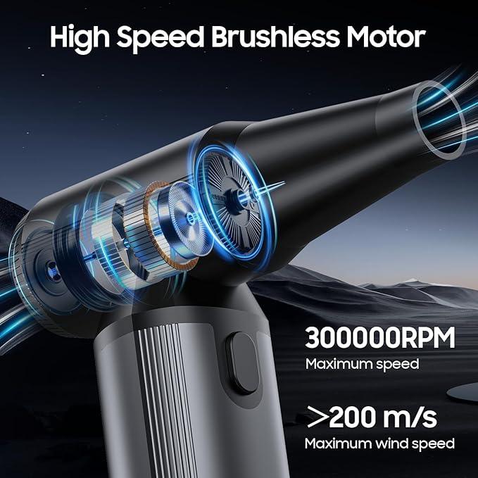 Compressed Air Duster - 300000RPM, Electric Air Blower Cordless Portable with LED Light 8000mAh Rechargeable Battery, 3-Gear Adjustable Dust Blower for Keyboard, Computer, Car, Home Cleaning - NeatNest