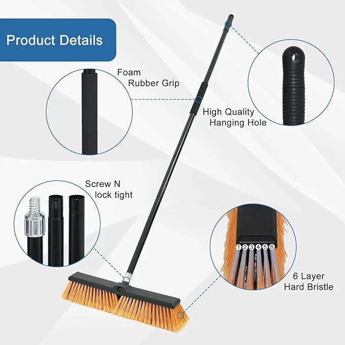 PBHEPJ 18 Inchs Push Broom Outdoor Heavy Duty, Shop Broom with 60" Long Bandle for Cleaning Outdoor or Indoor Tile, Garage, Shop, Deck, Concrete, Wood, Stone, Patio Floor - NeatNest