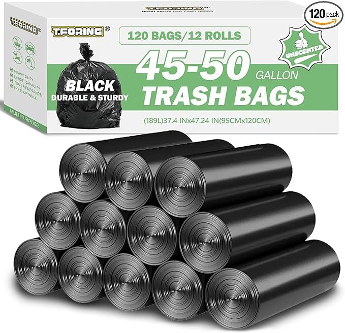 45-50 Gallon Black Trash Bags 120 Count - 38''x47'' Large Garbage Bags Unscented, 40+ Gallon Trash Can Liners, Multipurpose for Office, Outdoor, Yard and Commercial - NeatNest