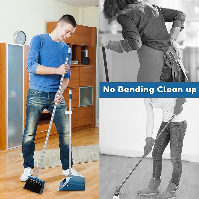 Standing Dustpan and Broom Set with 52" Long Extendable Handle for Home, Indoor, Kitchen Room Office Lobby Floor Cleaning - NeatNest