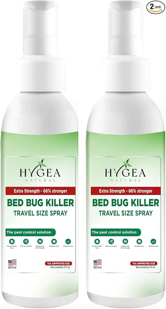 Hygea Natural Extra Strength Bed Bug & Mite Natural Travel Spray - TSA Approved Size - Child & Pet Friendly - Stain & Odor Free - for Hotel, Suitcase, Backpack, Shoes - 66% Stronger Formula(2pk, 3 oz) - NeatNest
