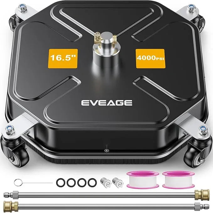 EVEAGE 16.5" Pressure Washer Surface Cleaner - Stainless Steel Power Washer Surface Cleaner with 4 Wheels & 2 Extension Wands, 4000PSI Power Washer Accessories Attachment - NeatNest