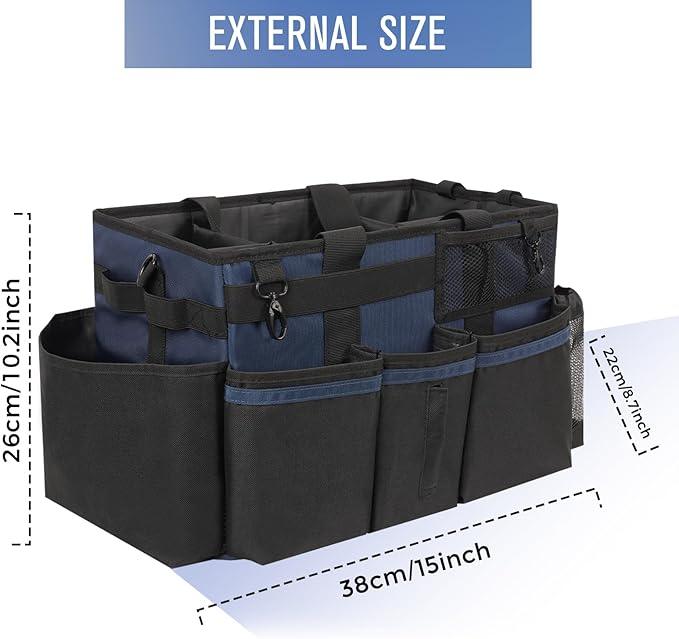 Wearable Cleaning Caddy, Cleaning Caddy Supplies Organizer with Handle & Shoulder Straps for Housekeepers, Under Sink & Car Cleaning Tool Organizers Bag with 4 Foldable Divider (NavyBlue) - NeatNest