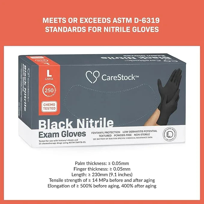 CareStock Black Nitrile Gloves Large [500 Count] – 2 mil Thin Disposable Latex-Free Exam Gloves for Medical, Cleaning, Cooking, Food Prep – Ultra-Strong with Slip-Resistant Textured Grip - NeatNest