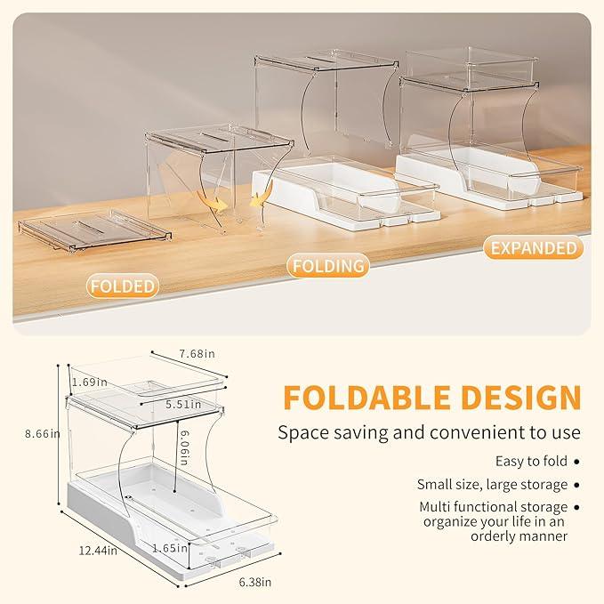 Pull Out 2 Tier Organizer for Kitchen Bathroom and Cabinet Storage Rotating Pantry Rack Under Sink Organizer Clear and Durable Design 1 Pack - NeatNest