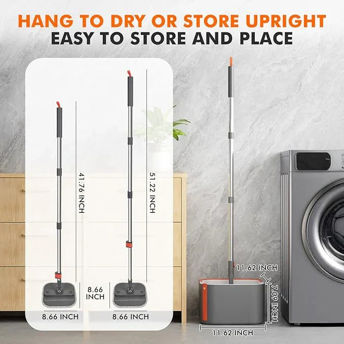 Upgraded Spin Mop and Bucket Set Self-Standing Mop Bucket Separate Dirty and Clean Water System Self Wringing 360° Rotating 90° Foldabl Mops and Buckets for Floor Cleaning (Dark Gray, 2Pads) - NeatNest