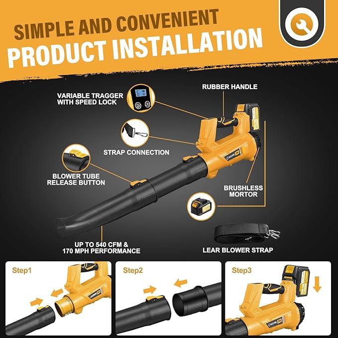 Leaf Blower, 20V Leaf Blower Cordless with 2 X 6.0Ah Batteries and Charger Included, 540CFM 170MPH & 6 Speed Mode, Handheld Electric Leaf Blower for Lawn Care, Yard, Garden and Dust - NeatNest