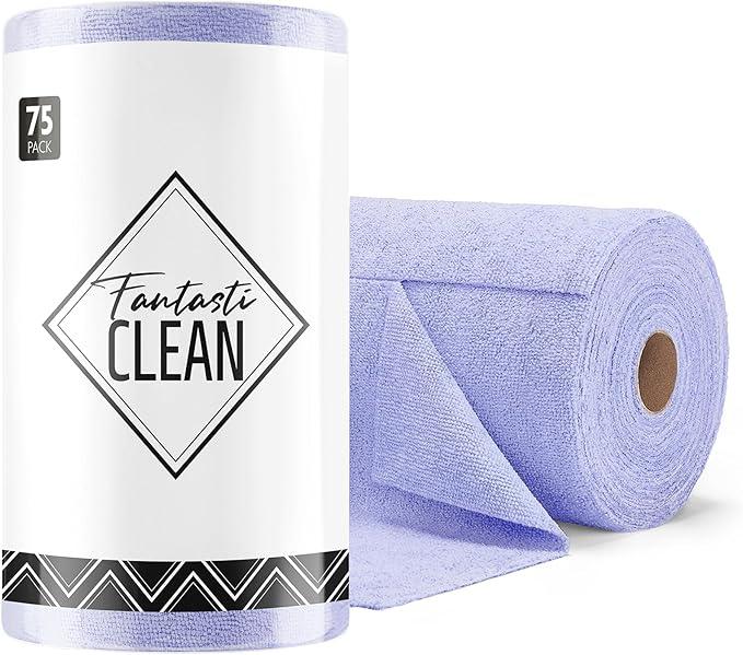 Fantasticlean Microfiber Cleaning Cloth Roll -75 Pack, Tear Away Microfiber Towels, 12" x 12", Reusable, Washable, Scratch Free, Ultra Absorbent Dishcloth for Home Supplies, Car, Pet (Lavender) - NeatNest