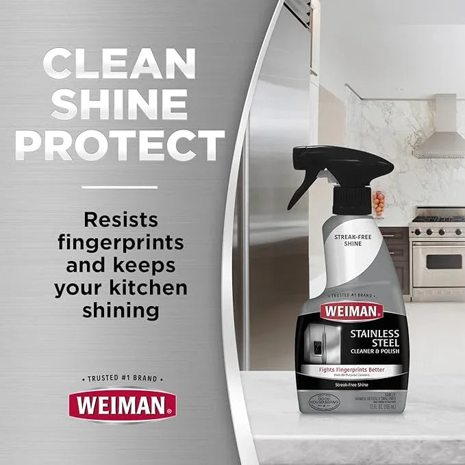 Weiman Stainless Steel Cleaner and Polish - Protects Appliances from Fingerprints, Leaves a Streak-Free Shine for Refrigerator, Dishwasher, Oven, Grill, 2 Pack With Microfiber Cloth - NeatNest