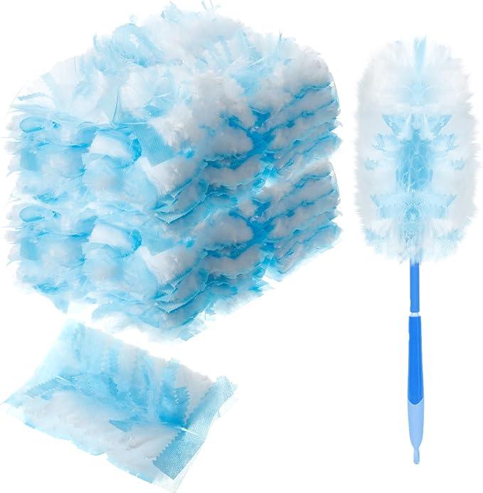 Vesici 100 Pcs Duster Refills Compatible with Swiffer Dusters Bulk Disposable Replacement Thickened with 1 Handle Heavy Duty for Cleaning, Office (Blue) - NeatNest