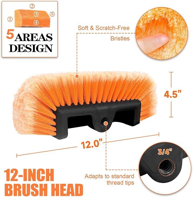 ARTIPOLY 20ft Reach Car Wash Brush with Long Handle-Car Cleaning Kit with 4-12FT Extension Pole, Ultimate RV,Truck Wash Set with Soft Brush, Tire Brush, Window Squeegee, Mitt, Microfiber Cleaning Mop - NeatNest