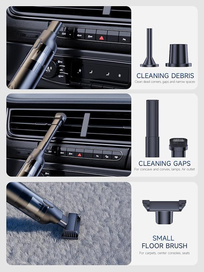Car Vacuum Portable Cordless, 20000pa 4-in-1mini Handheld Vacuum Cleaner up to 70 Mins Runtime, 3 Suction Modes & USB-C Fast Charge Wet/Dry Hand Held Cleaner Power for Car Home Pet Food Keyboards - NeatNest