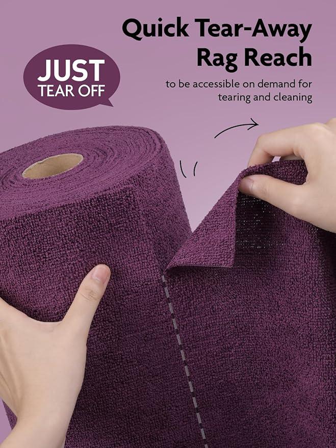 Fantasticlean Microfiber Cleaning Cloth Roll -75 Pack, Tear Away Microfiber Towels, 12" x 12", Reusable, Washable, Scratch Free, Ultra Absorbent for Car, Home Supplies (Dark Purple) - NeatNest