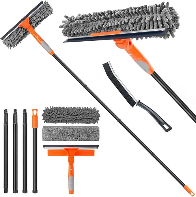 Window Cleaner Tool for Home, 59.5'' Squeegee Kit for Car Windshield, Shower Door, Mirror Cleaning, 2 in 1 Outdoor Glass Washer with Extension Pole - NeatNest
