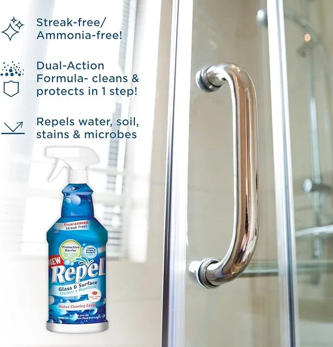 Clean-X REPEL Glass & Surface Cleaner 32 fl. oz. - Cleans & Repels water spots and dirt on glass, mirror, tile and multi surface by UNELKO (2) - NeatNest