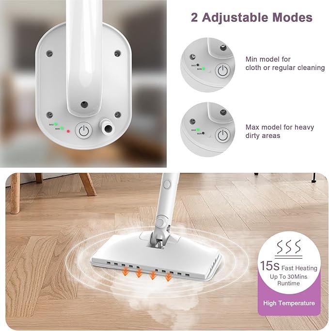 7-in-1 Steam Mop, 1200W Rotated Steam Cleaner for Home, 2 Modes, 400ML Removable Tank, 23FT Power Cord, 2 Pads, Multi-Surface Steamer for Hard Floor, Laminate Floor, Tiles Cleaning (Snow White) - NeatNest