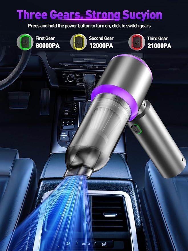 Vacuum/Air Duster 80,000RPM Super Power Mini Car Vacuum Cleaner 4-in-1 air Blower Gun Air Duster & Air Blower & Pump Hand Electric air Duster Handheld dust Blower Blower Cordless (Purple) - NeatNest