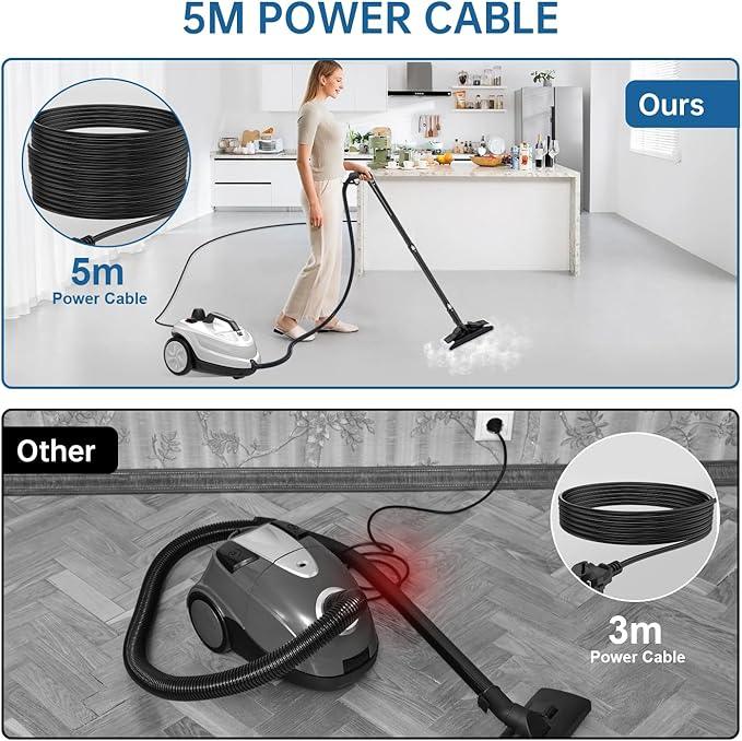 Steam Cleaner, Powerful Heavy Duty Canister Steamer with 34 Accessories, Steam Mop with 16.4 Ft Extra-Long Power Cord for Home Floor Cleaning, Grout, Upholstery, Car Detailing, White - NeatNest